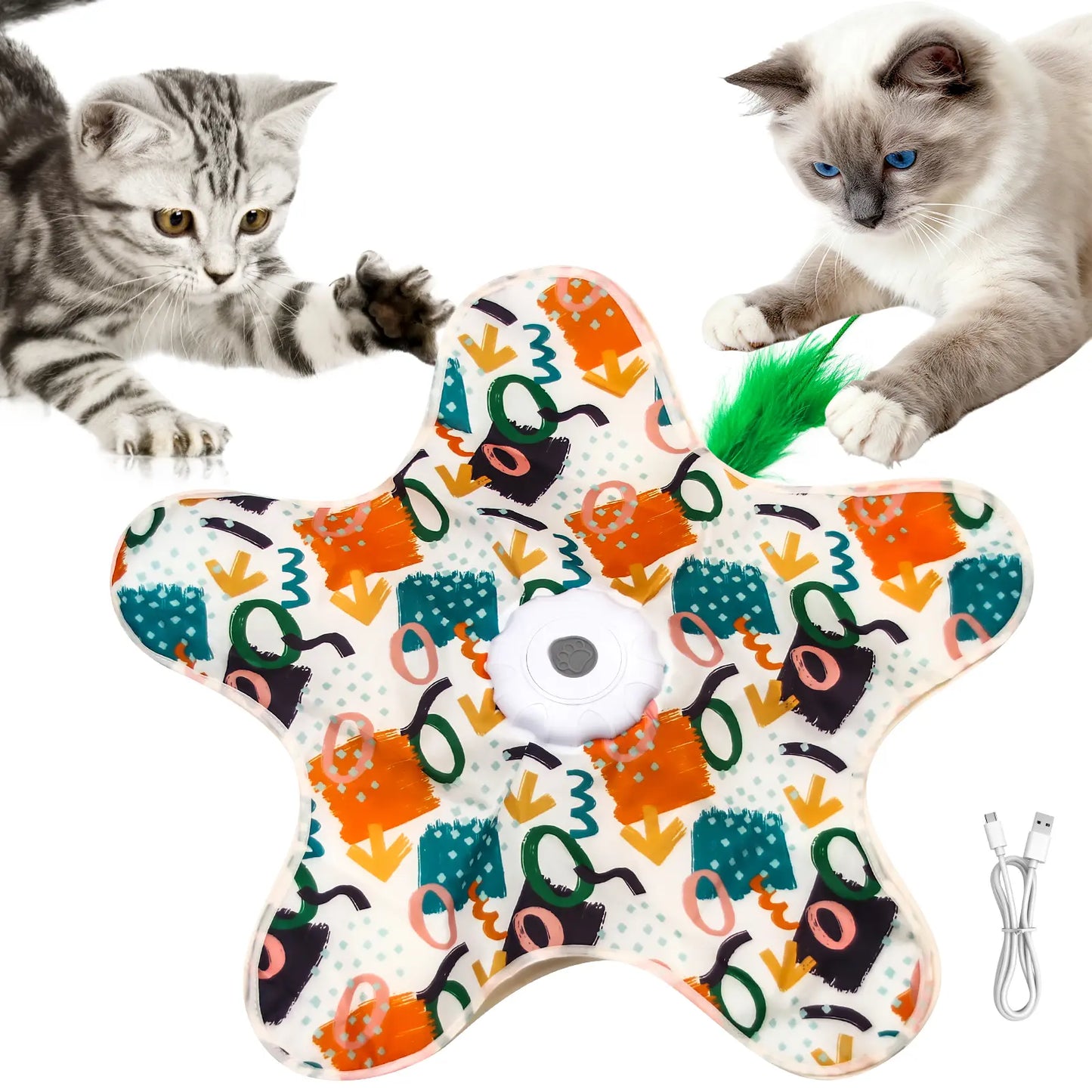 Interactive Unpredicatable Moving Feather Hunting Cat Toy , Hide and Seek Rechargeable Cat Toy for Bored Cat,Automatic Chargeable，Indoor Exercise & Boredom Relief for All Breeds Cats , Essential for Petlovers